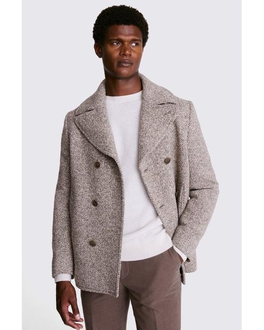 Moss Tweed Peacoat in Brown for Men Lyst UK