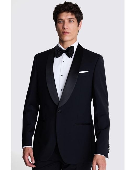 Moss Bros Blue Tailored Fit Shawl Lapel Tuxedo Suit Jacket for men