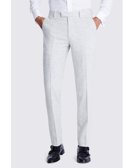 Moss Bros White Tailored Fit Light Donegal Trousers for men