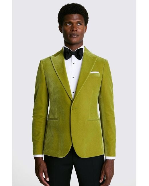 Moss Bros Green Slim Fit Lime Velvet Jacket for men