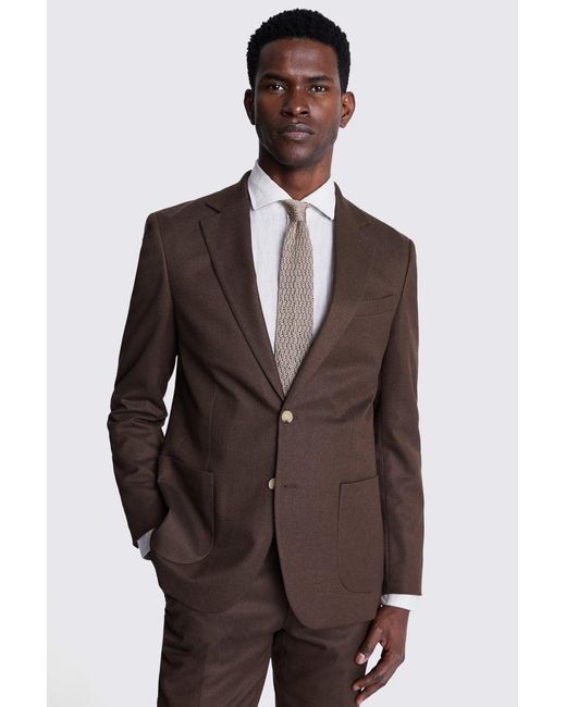 Moss Bros Brown Tailored Fit Copper Flannel Suit Jacket for men