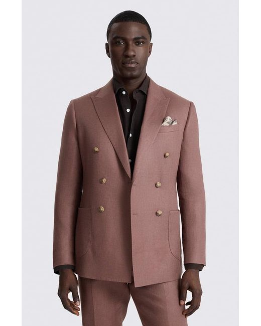 Moss Bros Brown Slim Fit Mauve Twill Linen Suit Jacket for men
