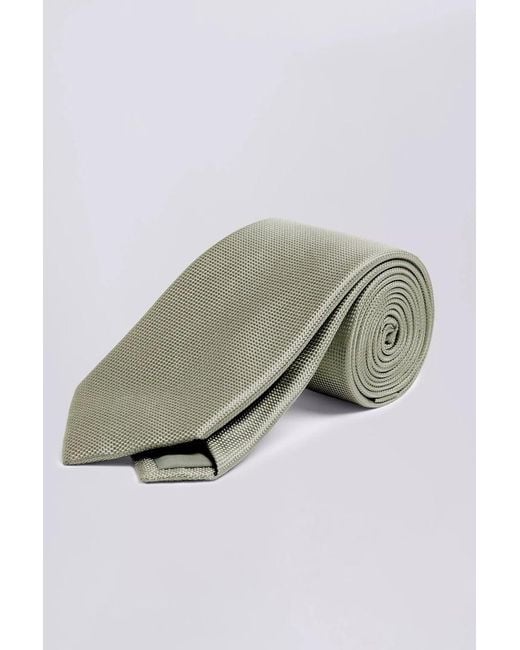 Moss Bros Green Plain Sage Natte Silk Tie for men