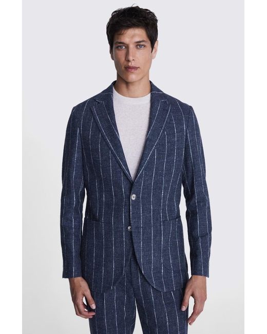Moss Bros Blue Italian Tailored Fit Stripe Suit Jacket for men