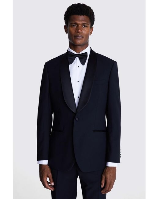 Moss Bros Blue Regular Fit Shawl Lapel Tuxedo Suit Jacket for men