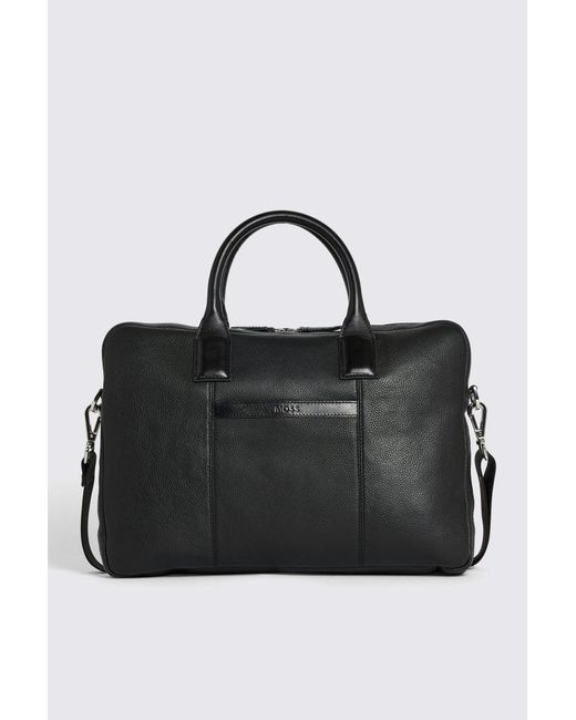 Moss Bros Black Grained Leather Briefcase for men