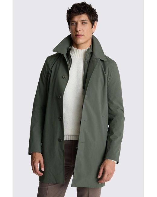 Moss Bros Green Khaki Raincoat With Removable Insert for men