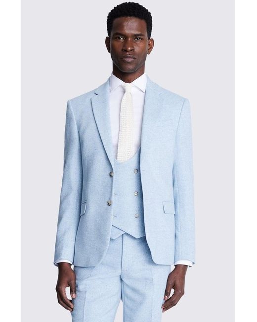 Moss Bros Blue Slim Fit Light Donegal Tweed Suit Jacket for men