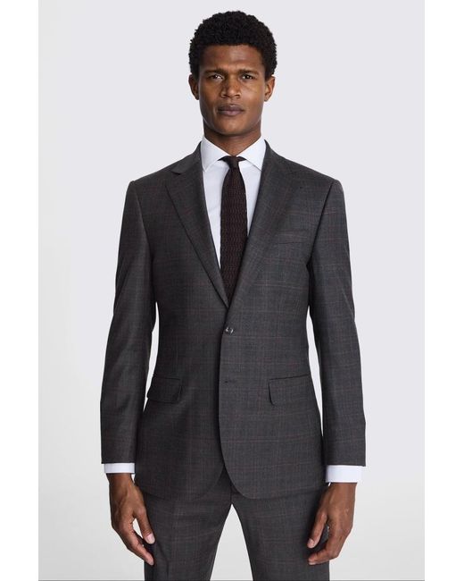 Moss Bros Gray Tailored Fit Check Performance Suit Jacket for men