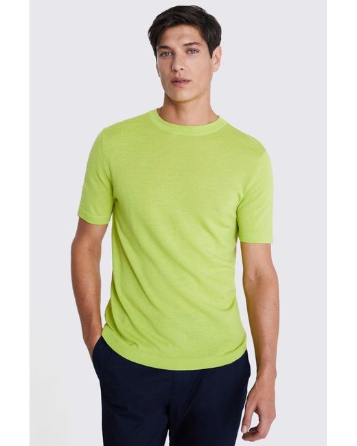 Moss Bros Green Lime Merino Crew-Neck T-Shirt for men