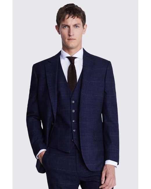 Moss Bros Blue Tailored Fit Check Suit Jacket for men