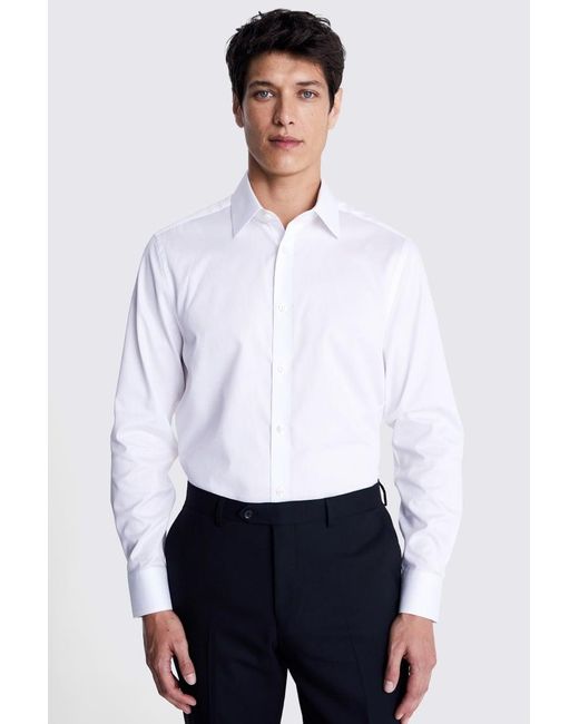 Moss Bros White Tailored Fit Piqué Shirt for men