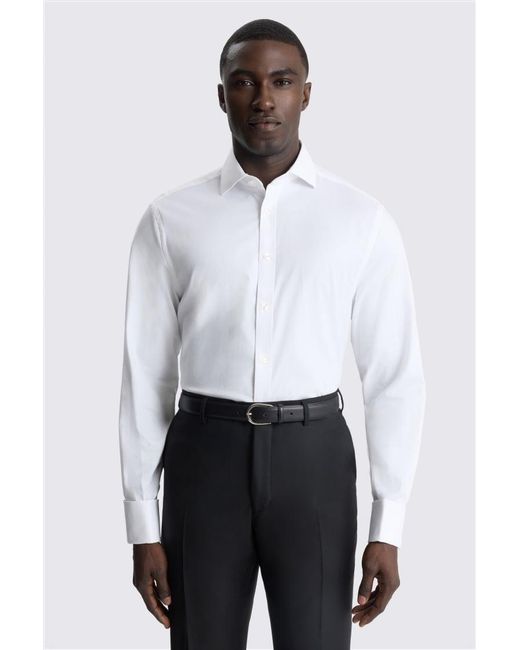Moss Bros White Regular Fit Dobby Stretch Shirt for men