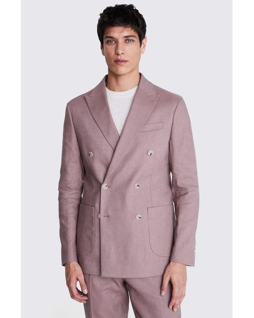 Moss Bros Purple Tailored Fit Dusty Matte Linen Suit Jacket for men