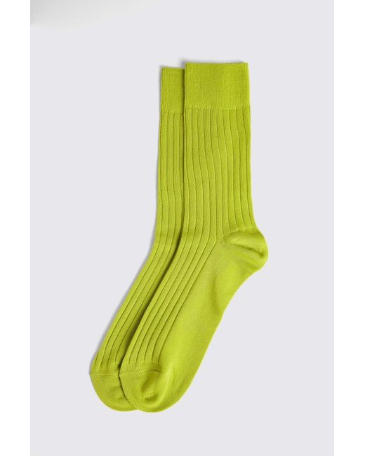 Moss Bros Green Lime Fine Ribbed Socks for men