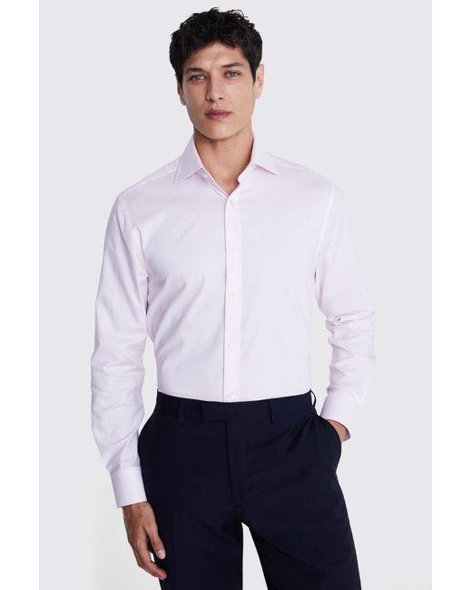 Moss Bros White Tailored Fit Dobby Stretch Shirt for men