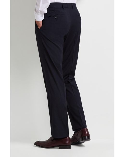 Moss Esquire Mens Trousers Regular Fit Navy Plain Formal Pants with Stretch