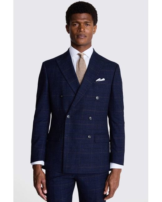 Moss Bros Blue Tailored Fit Check Suit Jacket for men