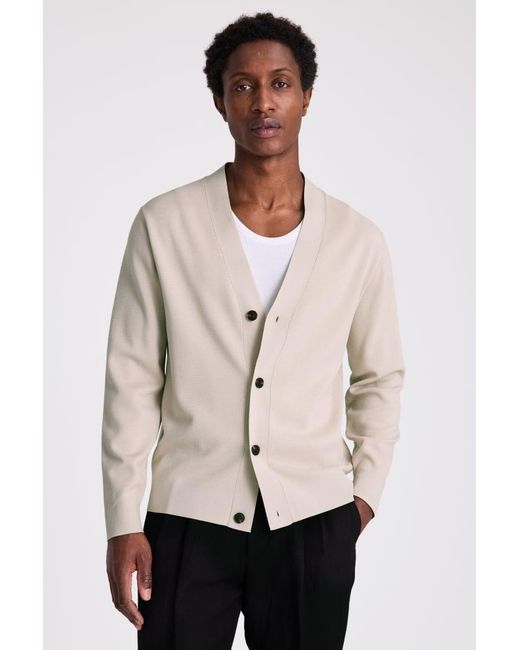 Moss Bros White Taupe Four Button Cardigan for men