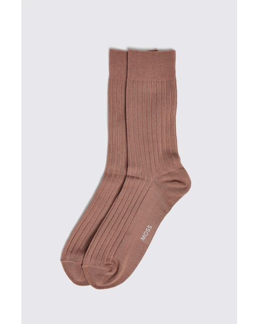 Moss Bros Brown Dusty Fine Ribbed Socks for men