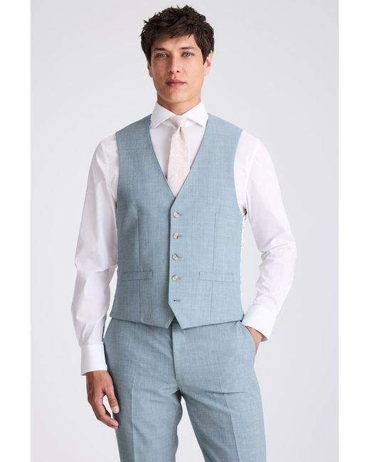Moss Bros Blue Slim Fit Marl Waistcoat for men