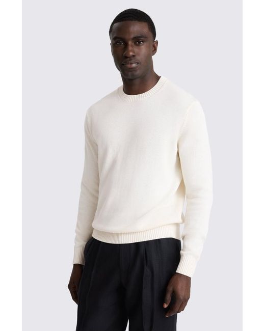 Moss Bros White Off- Cotton Crew-Neck Jumper for men