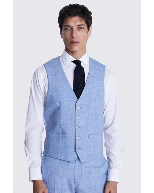 Moss Bros Blue Slim Fit Sky Marl Waistcoat for men