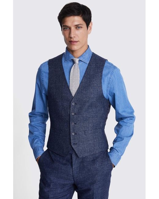 Reda Blue Italian Slim Fit Texture Waistcoat for men