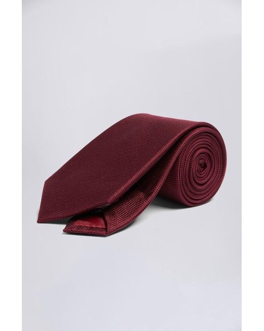 Moss Bros Red Plain Burgundy Natte Silk Tie for men
