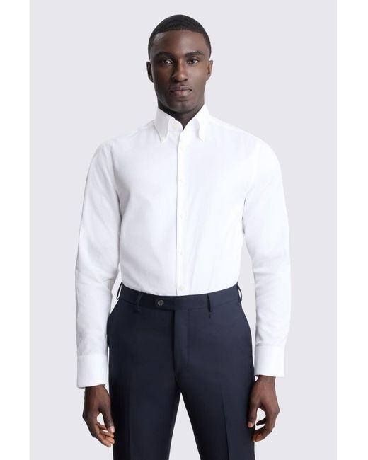 Moss Bros White Premium Tailored Fit Button Down Dobby Shirt for men