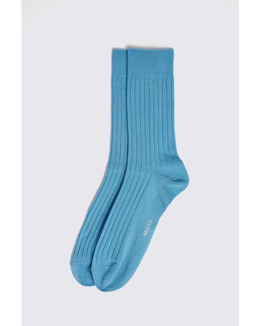 Moss Bros Blue Sky Fine Ribbed Socks for men
