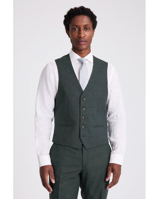 Moss Bros Blue Slim Fit Dark Puppy Tooth Waistcoat for men