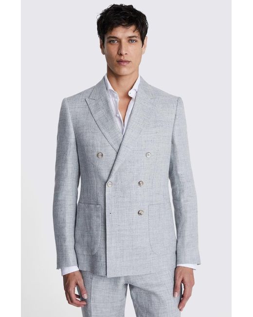 Moss Bros Gray Slim Fit Light Linen Suit Jacket for men