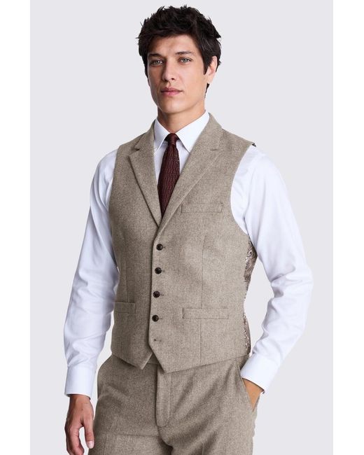 Moss Bros Natural Tailored Fit Stone Donegal Waistcoat for men
