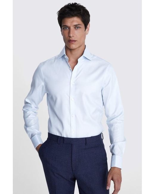 Moss Bros White Slim Fit Light Twill Shirt for men