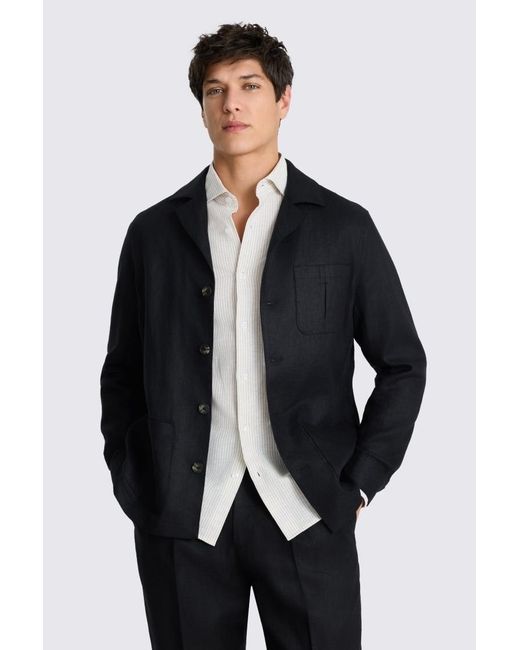Moss Bros Black Twill Linen-Blend Shacket for men