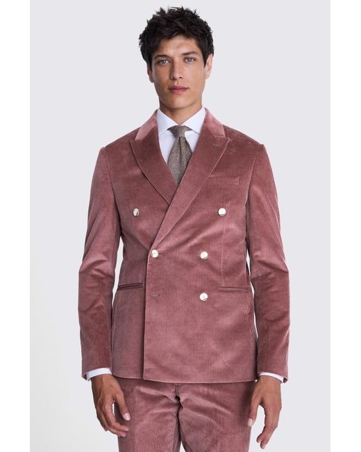 Moss Bros Red Slim Fit Cerise Corduroy Suit Jacket for men