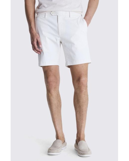 Moss Bros White Slim Fit Off Stretch Chino Shorts for men