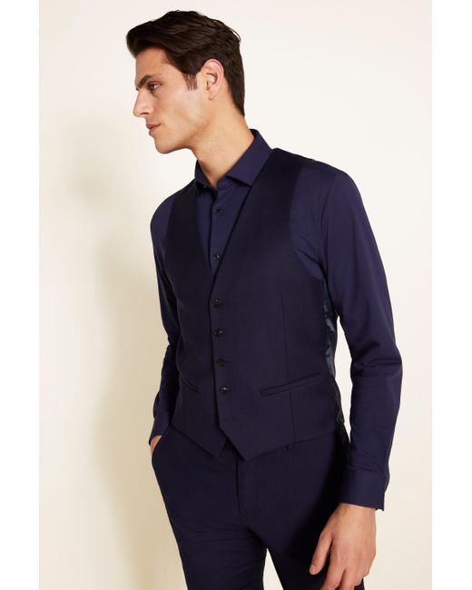 DKNY Blue Slim Fit Navy Panama Waistcoat for men