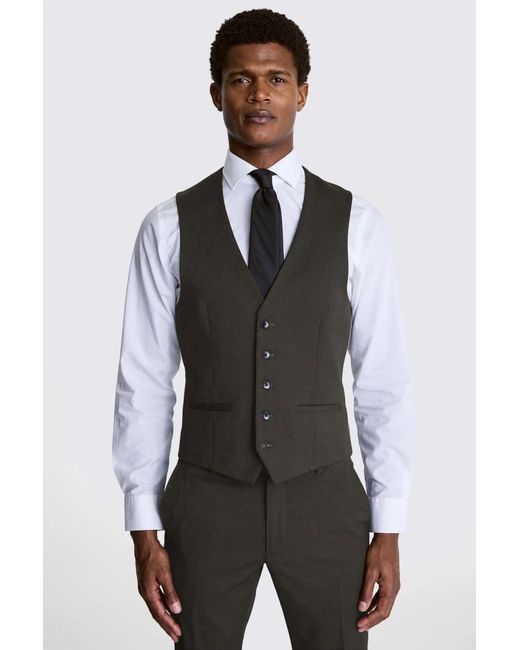 Moss Bros Black Slim Fit Charcoal Stretch Waistcoat for men