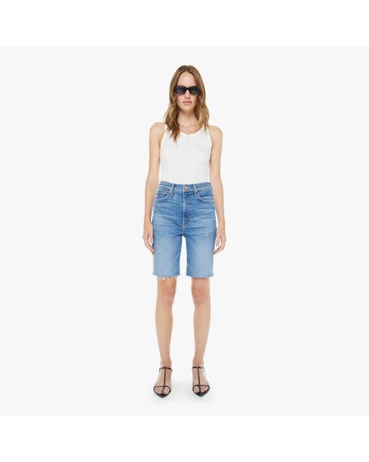 Mother Blue High Waisted Rider Bermuda Shorts Fray Float My Boat