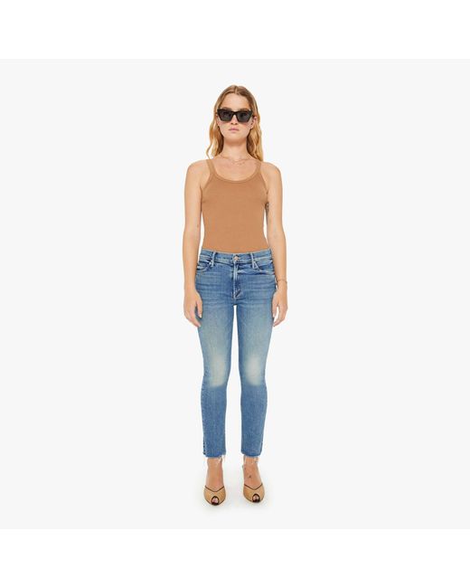 Mother Blue Petites The Lil' Mid Rise Dazzler Ankle Fray Riding The Cliffside Jeans