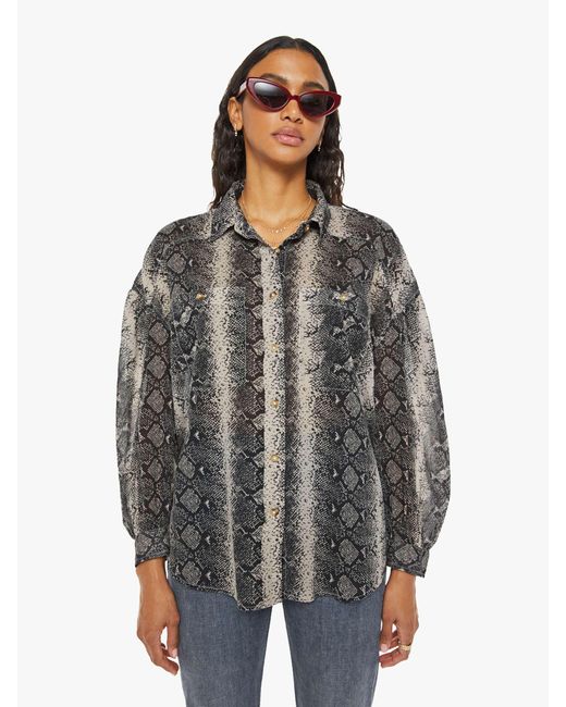 Modern Feel Satin Unique Snake Print Button Down Loose Shirt
