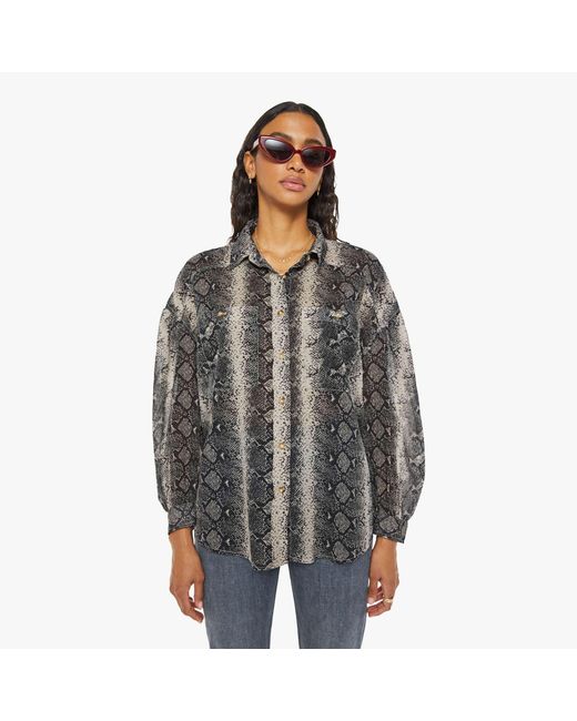 Mother Semi-Sheer Snake Print Button-Up Shirt in Gray | Lyst