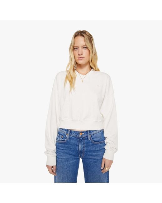 Mother White Eterne Cropped V-Neck Sweatshirt Bone