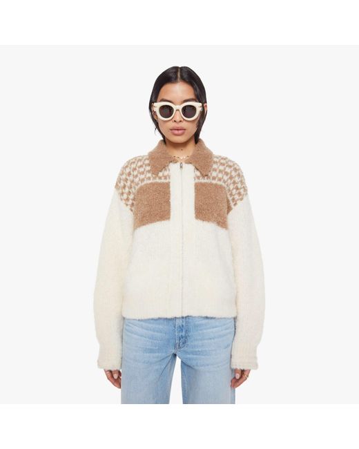 Mother White The Zip Raquette Cardigan Fluff Back Shirt