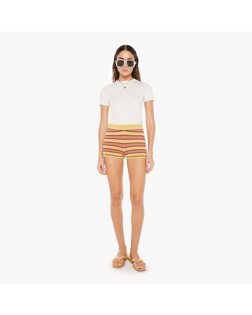 Mother White High Waisted Blissful Bootie Shorts Mustard Brown Stripe
