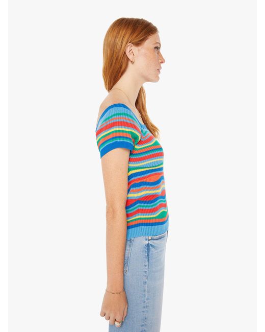Mother Blue The Squared Top Multi Stripe Sweater