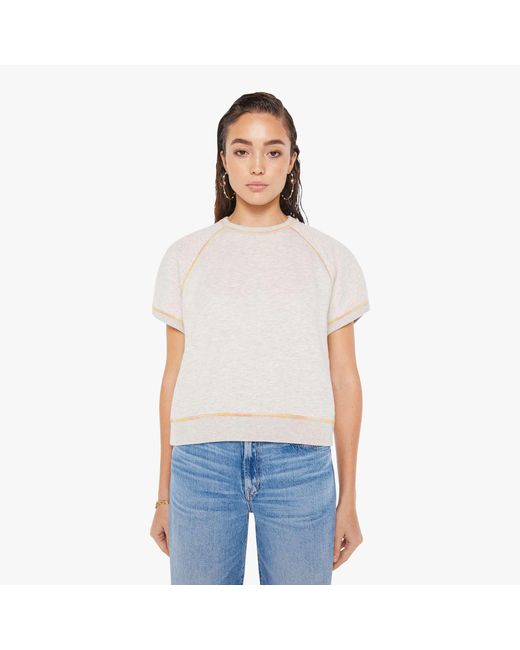 Mother White The Short Sleeve Concert Tuck Heather Oatmeal Shirt