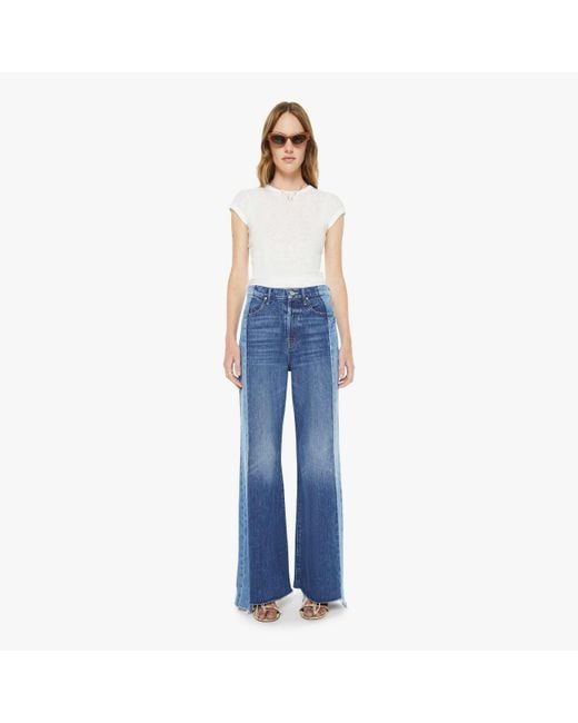 Mother Blue The Tux Sidestepper Sneak Fray Double Take Jeans